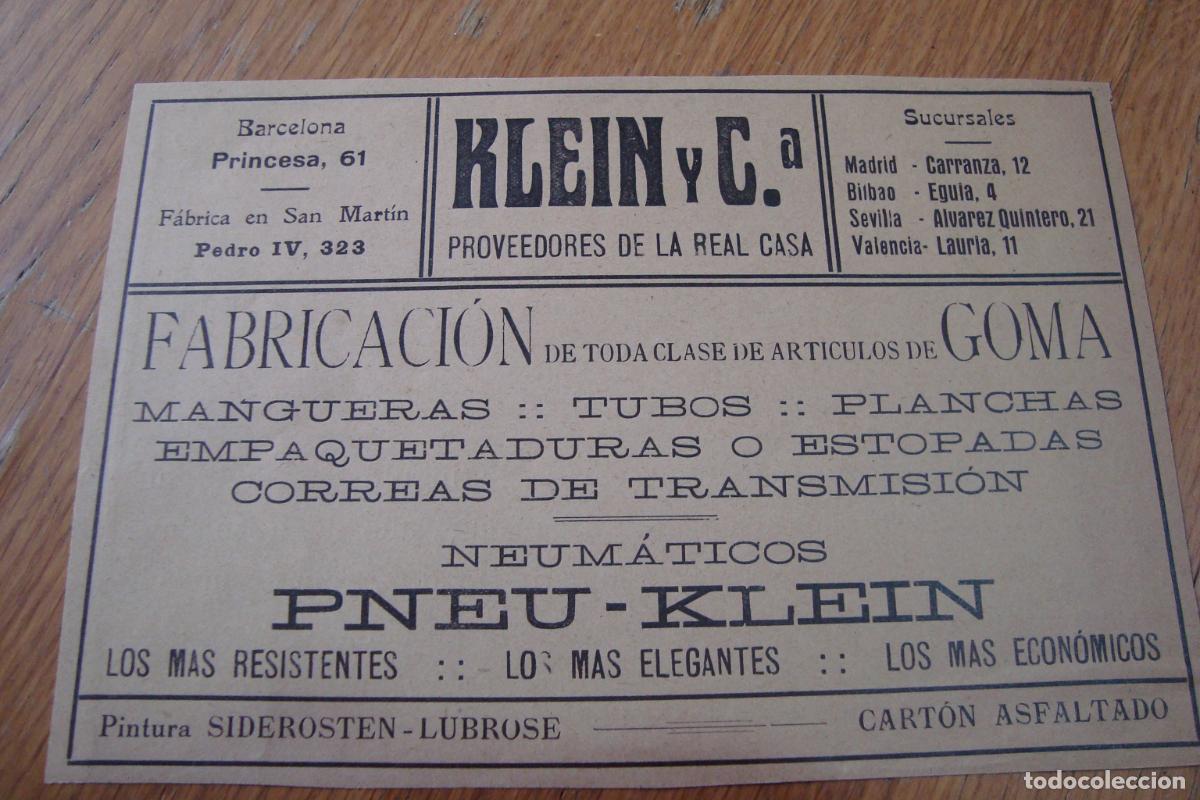 Werbekataloge: ANTIGUA PUBLICIDAD KLEIN Y CIA. ARTICULOS DE GOMA - HERCULES CACCIAMI HOTEL INGLATERRA BARCELONA