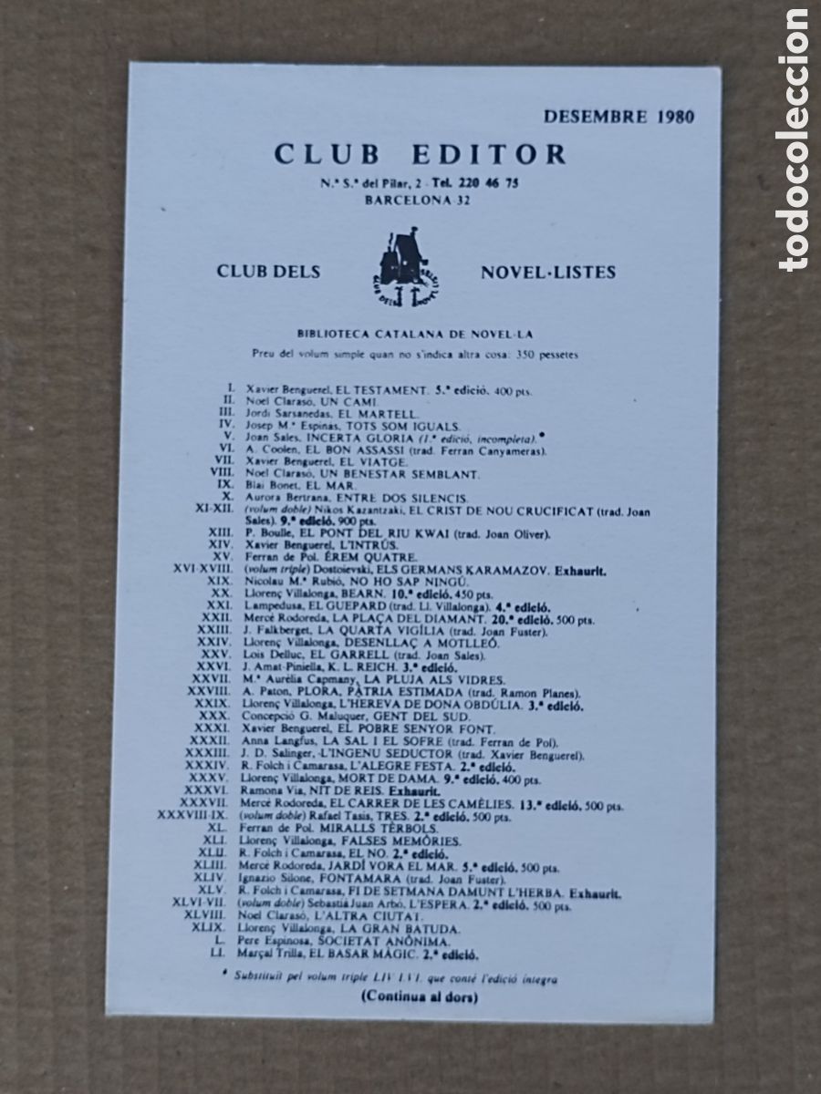 Advertising Catalogs: CLUB DE LOS NOVELISTAS a&ntilde;o 1980