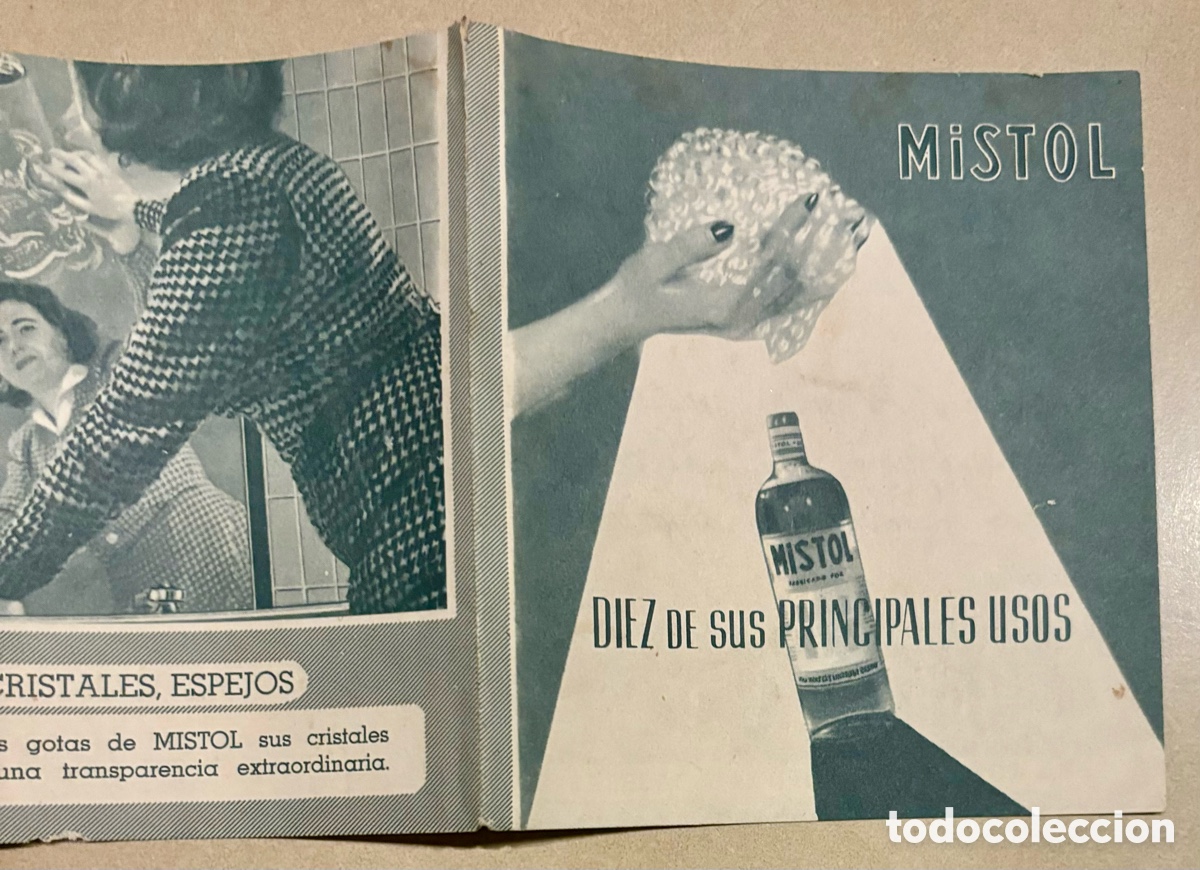 Cat&aacute;logos publicitarios: Desplegable publicidad detergente Mistol. Diez usos. A&ntilde;os 50