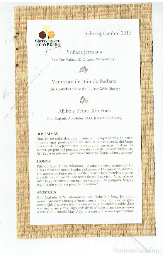 Catalogues publicitaires: SHERRYMASTER. TIO PEPE. PIRI&Ntilde;ACA JEREZANA. FINO DOS PALMAS. VENTRESCA DE AT&Uacute;N.5/9/2013.(ST/MG/16)