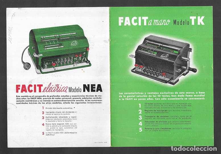 Catalogues publicitaires: Folleto publicitario. Facit a mano modelo TK Maquinas Calculadoras