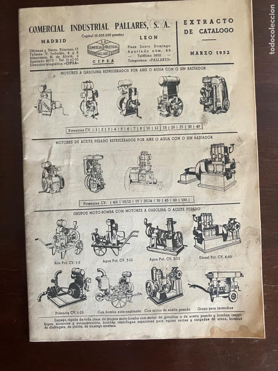 Advertising Catalogs: CAT&Aacute;LOGO BOMBAS COMERCIAL INDUSTRIAL PALLARES LEON 1952