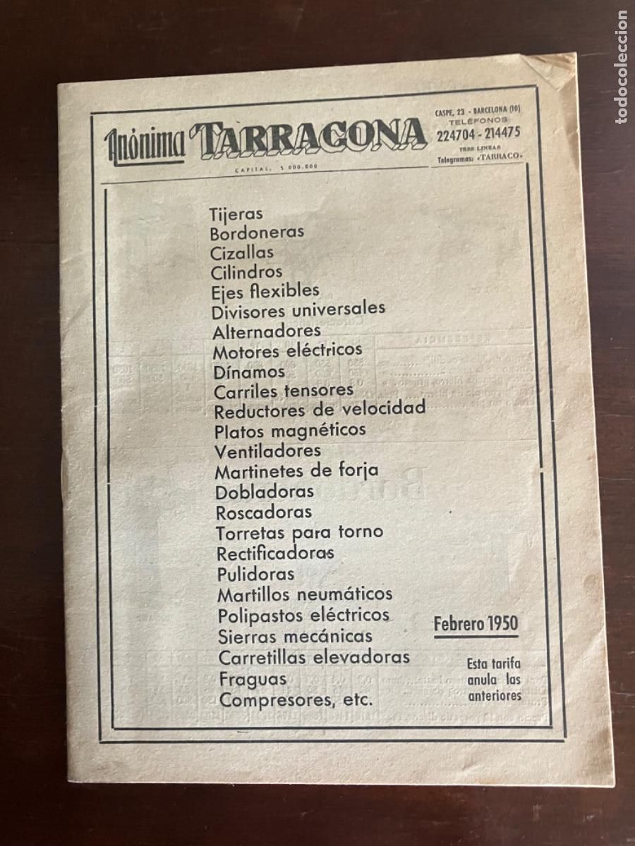 Advertising Catalogs: CAT&Aacute;LOGO MAQUINARIA AN&Oacute;NIMA TARRAGONA 1950
