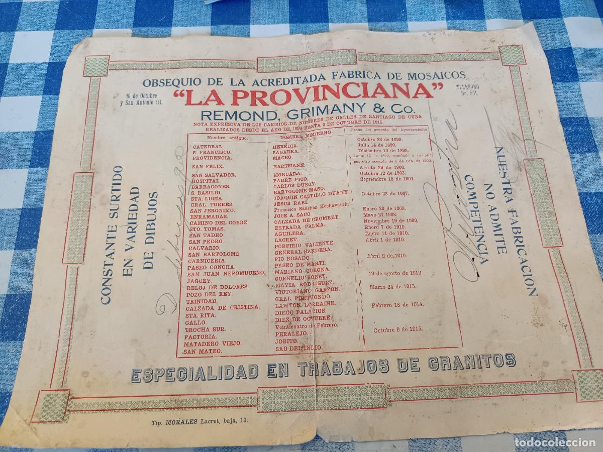Advertising Catalogs: PUBLICIDAD FABRICA DE MOSAICOS LA PROVINCIANA REMOND GRIMANY & CO. SANTIAGO DE CUBA, 1915, CALLES.