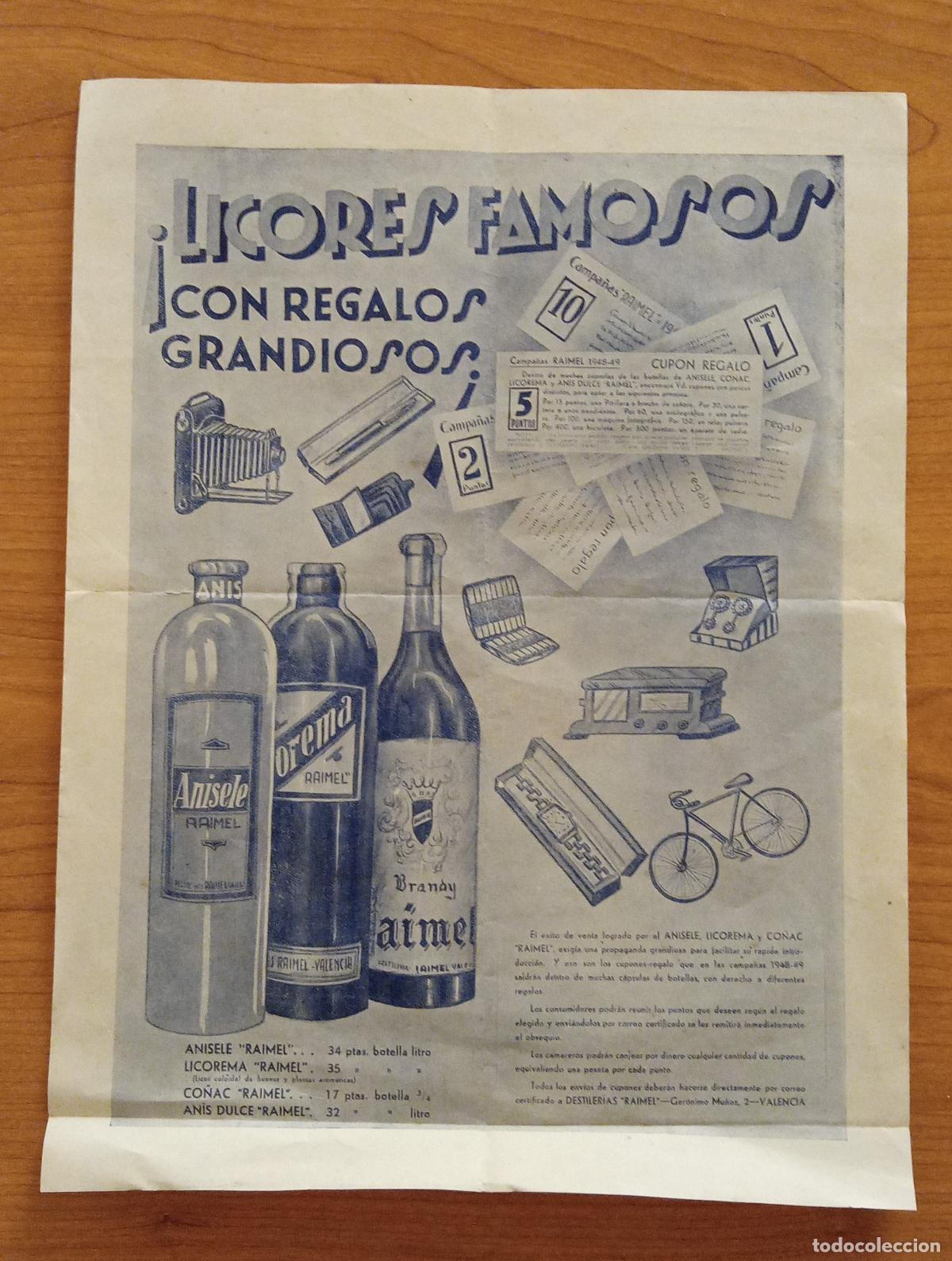 Werbekataloge: HOJA PUBLICITARIA LICORES FAMOSOS CON REGALOS GRANDIOSOS. DESTILERIAS RAIMEL, VALENCIA