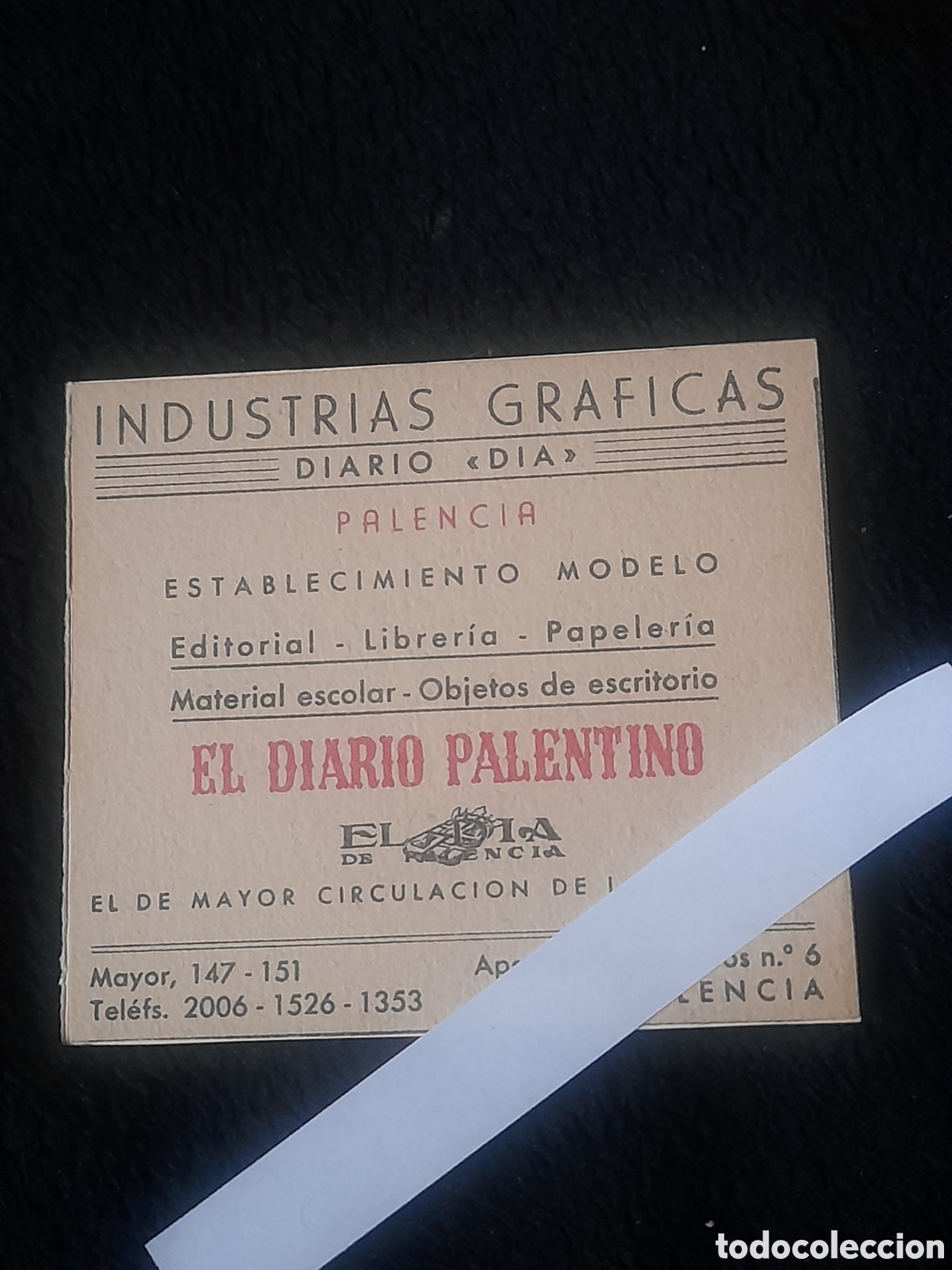 Werbekataloge: Antiguo cart&oacute;n publicitario Industrias Gr&aacute;ficas, Diario D&iacute;a, Palencia, mide 10x8,8cm