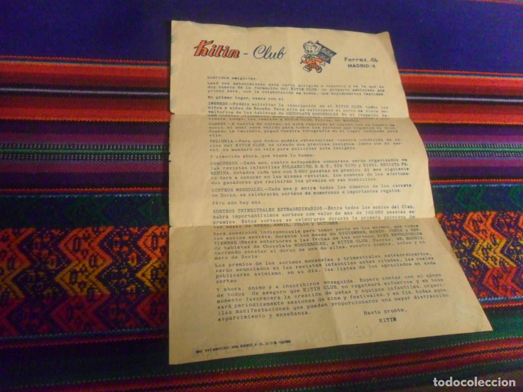 Werbekataloge: CARTA BOLET&Iacute;N INGRESO KITIN CLUB CHOCOLATE NOGUEROLES. A&Ntilde;OS 50. 22X16 CMS.