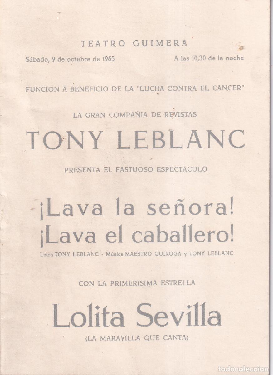 Werbekataloge: TEATRO GUIMERA - LUCHA CONTRA EL CANCER - COMPA&Ntilde;IA TONY LEBLANC
