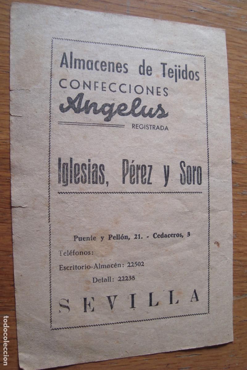 Advertising Catalogs: ANTIGUA PUBLICIDAD. ALMACENES TEJIDOS CONFECCIONES ANGELUS. IGLESIAS,PEREZ Y SORO. SEVILLA