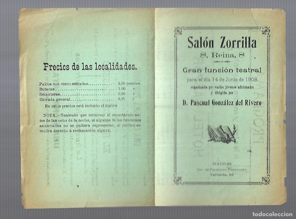 Advertising Catalogs: M3- TEATRO SALON ZORRILLA - D. PASCUAL GONZALEZ DEL RIVERO EL 14 JUNIO DE 1.908