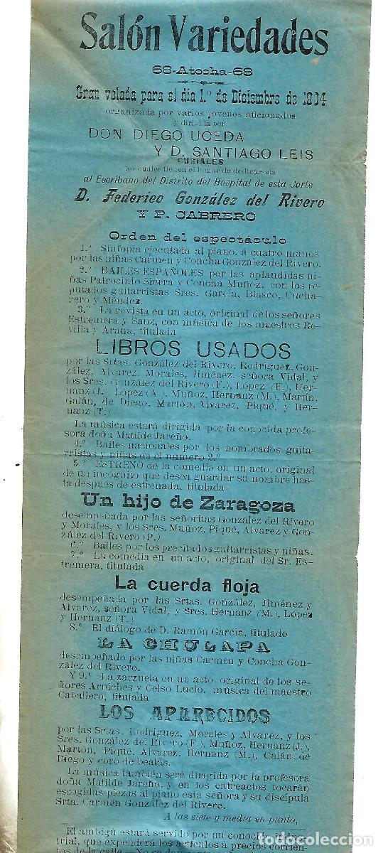 Advertising Catalogs: M3- TEATRO SALON VARIEDADES - D. FEDERICO GONZALEZ DEL RIVERO EL 1 DICIEMBRE DE 1.904