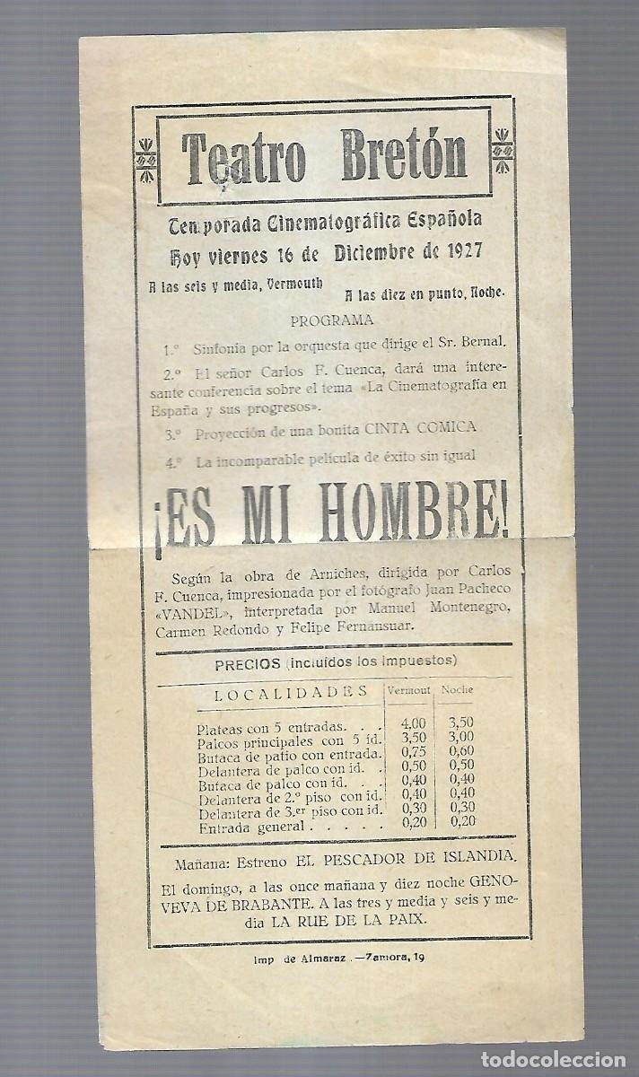Advertising Catalogs: M3- TEATRO BRETON - ES MI HOMBRE DEL 16 - 12 - 1.927