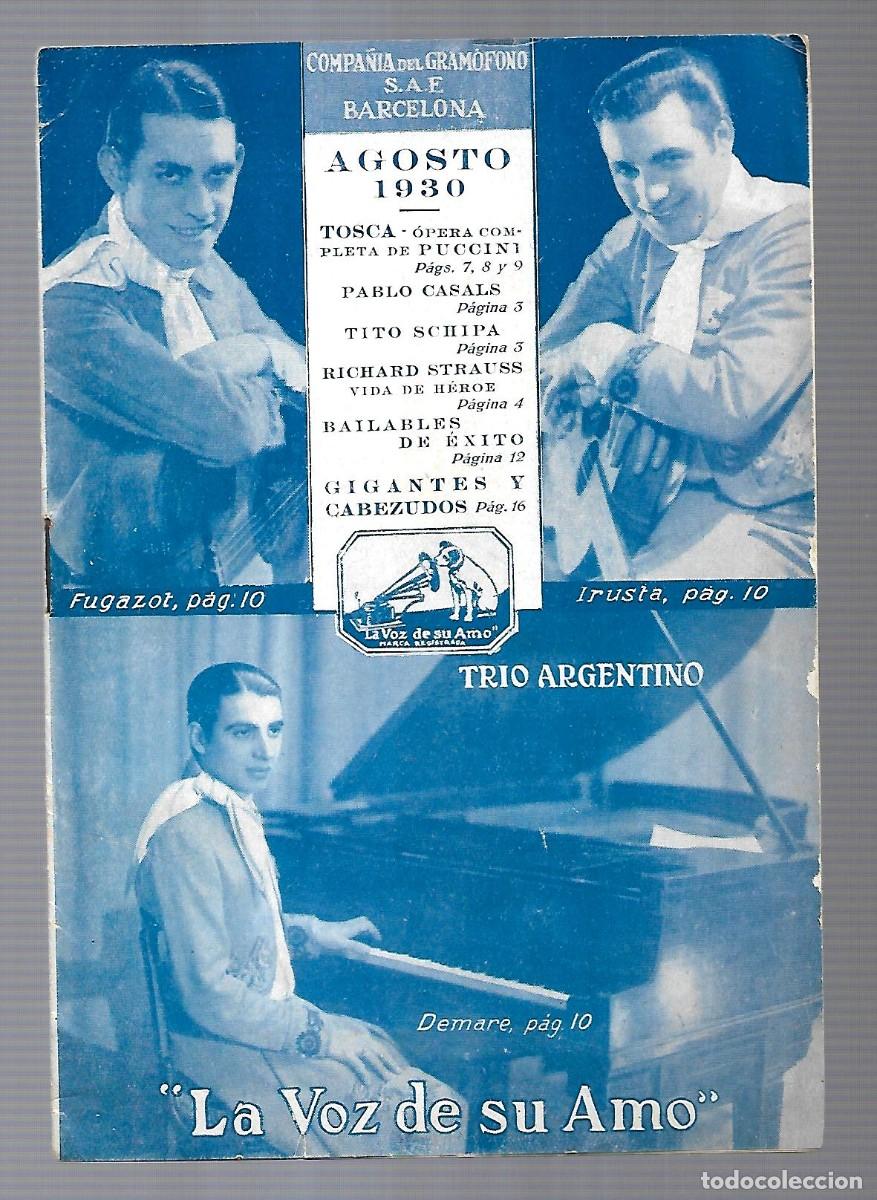 Werbekataloge: M33- AGOSTO DE 1.930 - COMPA&Ntilde;IA DEL GRAMOFONO BARCERLONA - EN TOSCA DE GIACOMO PUCCINI Y MUCHO MAS