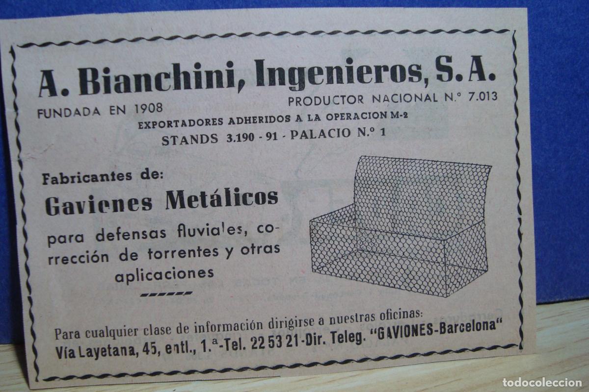 Cat&aacute;logos publicitarios: ANTIGUA PUBLICIDAD A. BIANCHINI INGENIEROS GAVIONES METALICOS - CERRADURAS CADER 1959
