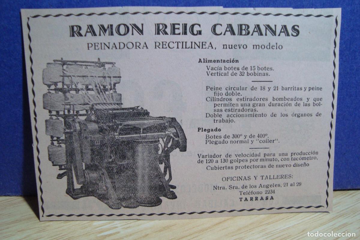Cat&aacute;logos publicitarios: ANTIGUA PUBLICIDAD RAMON REIG CABANAS . PEINADORA RECTILINIA. TARRASA 1959
