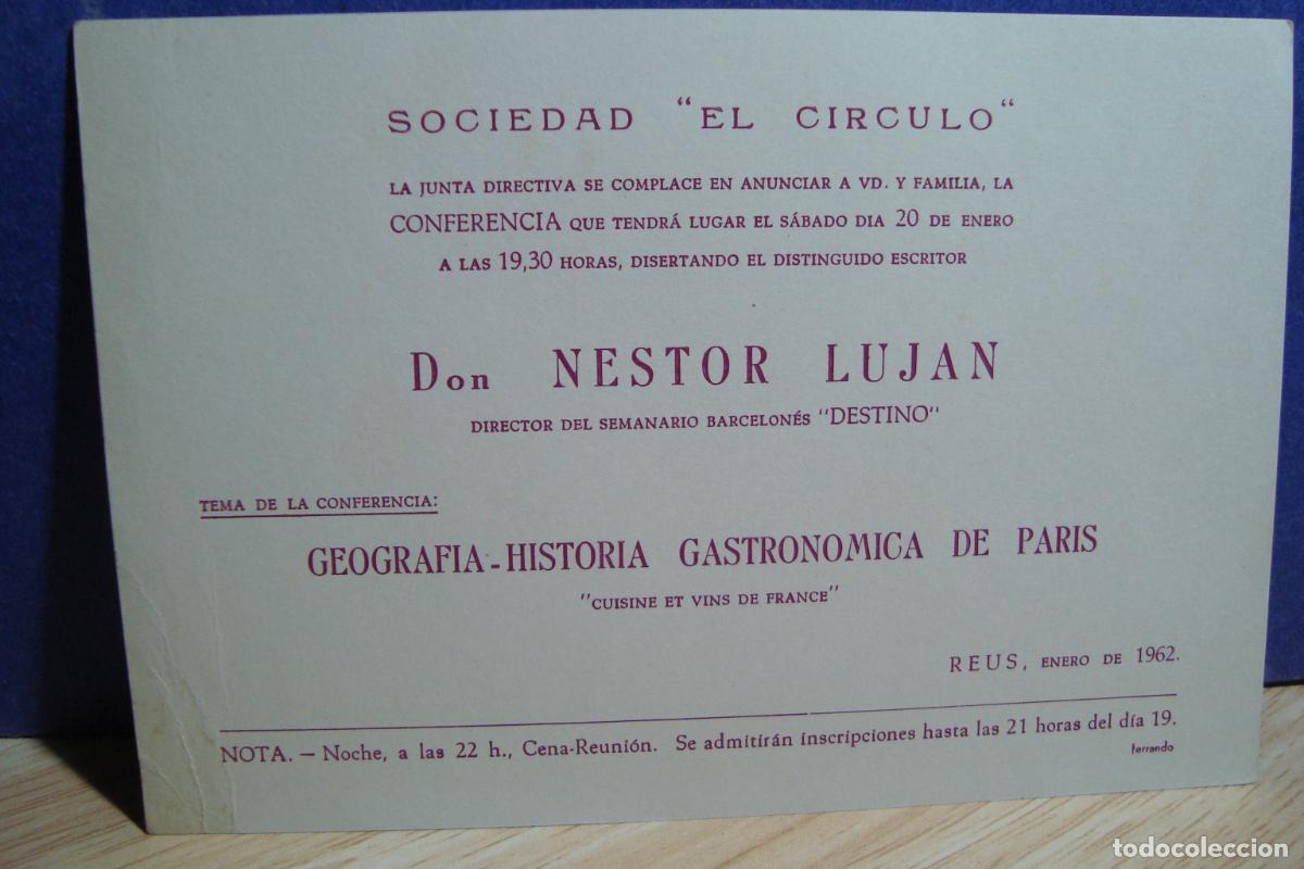 Catalogues publicitaires: SOCIEDAD EL CIRCULO. CONFERENCIA. NESTOR LUJAN SEMANARIO DESTINO. REUS TARRAGONA 1962
