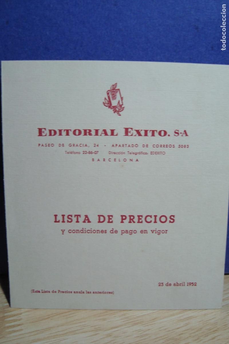 Catalogues publicitaires: ANTIGUO DIPTICO EDITORIAL EXITO S.A LISTA DE PRECIOS. BARCELONA 1952