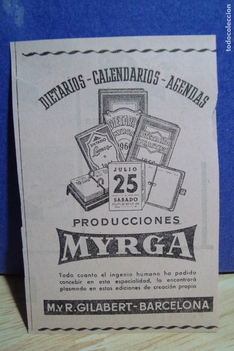 Catalogues publicitaires: ANTIGUA PUBLICIDAD MYRGA DIETARIOS CALENDARIOS AGENDAS. M Y R. GILABERT BARCELONA 1959