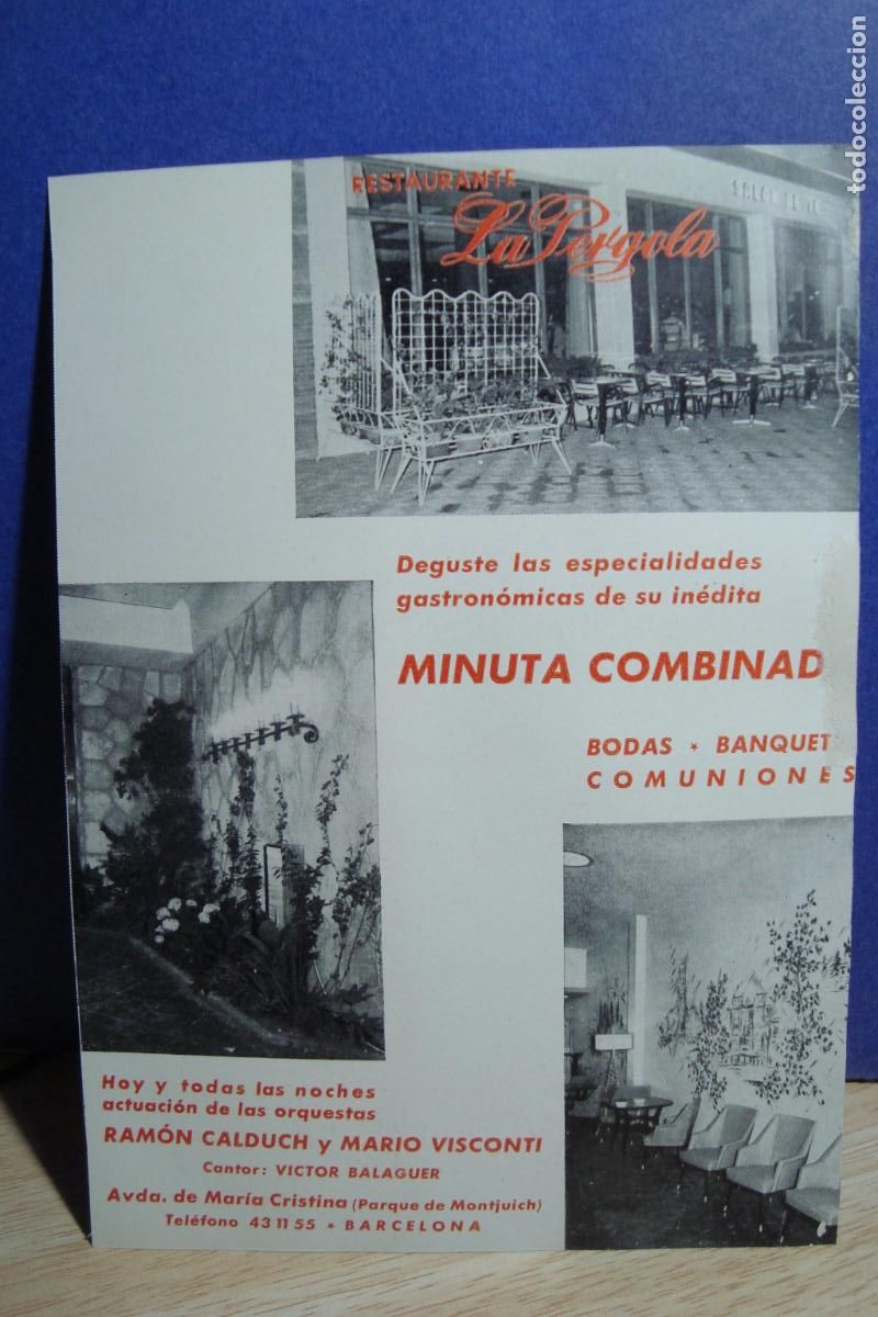 Catalogues publicitaires: ANTIGUA PUBLICIDAD RESTAURANT LA PERGOLA. ORQUESTAS RAMON CALDUCH Y MARIO VISCONTI.VICTOR BALAGUER
