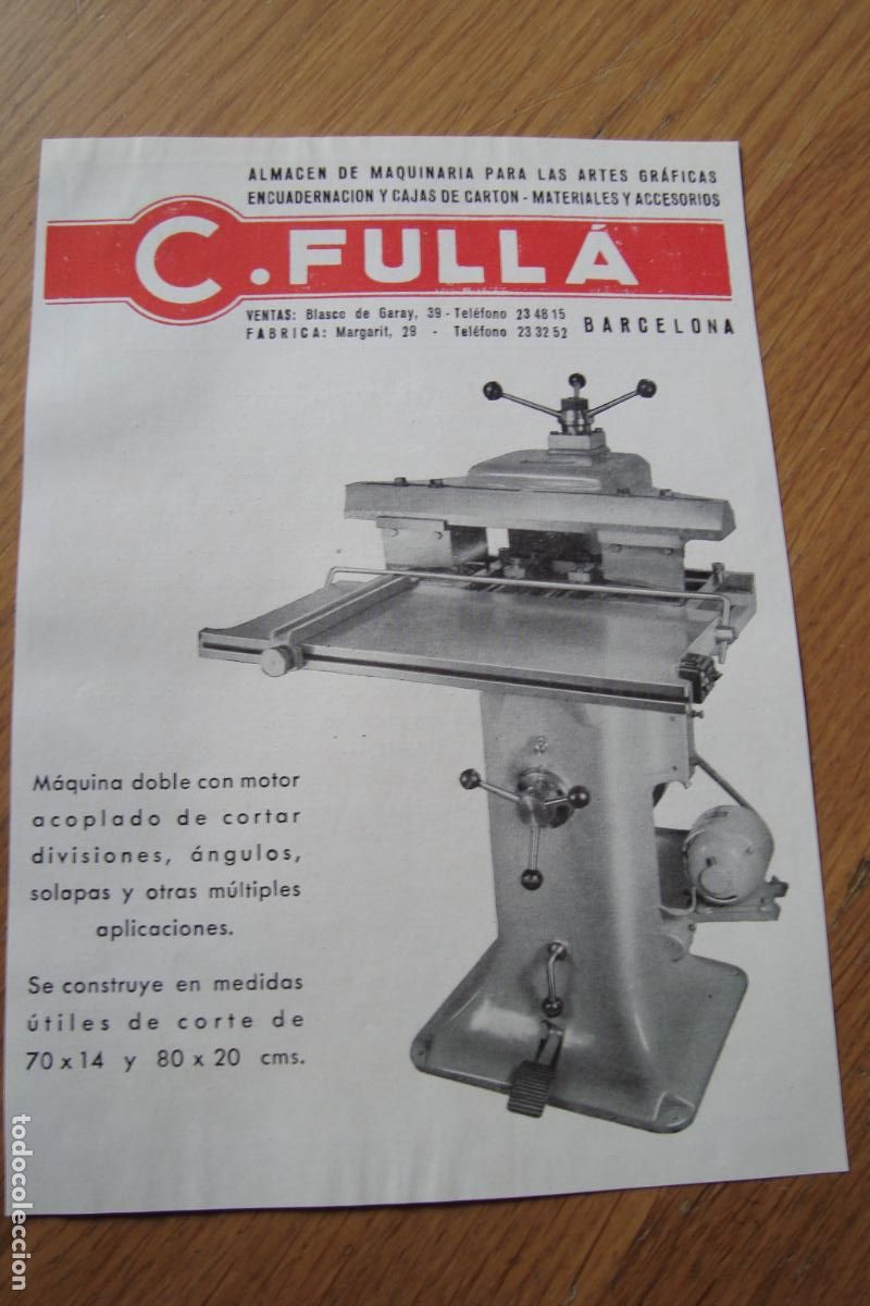 Werbekataloge: ANTIGUA PUBLICIDAD MAQUINARIA ARTES GRAFICAS C. FULL&Aacute; BARCELONA-JOSE CASANOVA SAN SEBASTIAN 1959