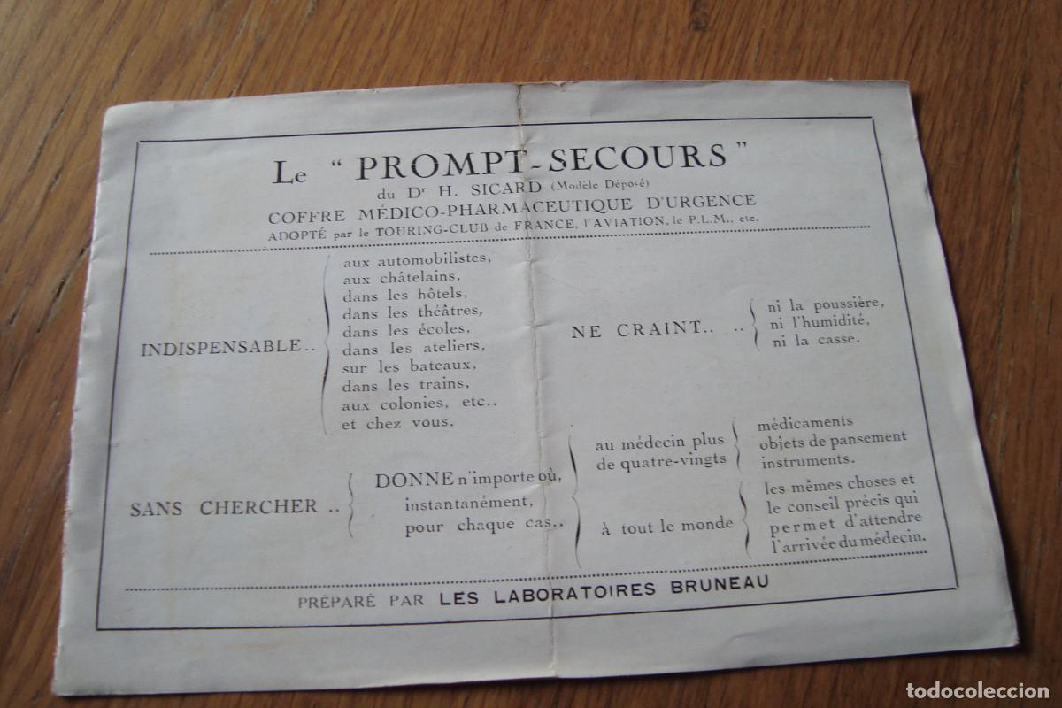 Werbekataloge: ANTIGUO FOLLETO LE PROMPT-SECOURS DR. H. SICARD. LABORATORIES BRUNEAU & CIA. PARIS.