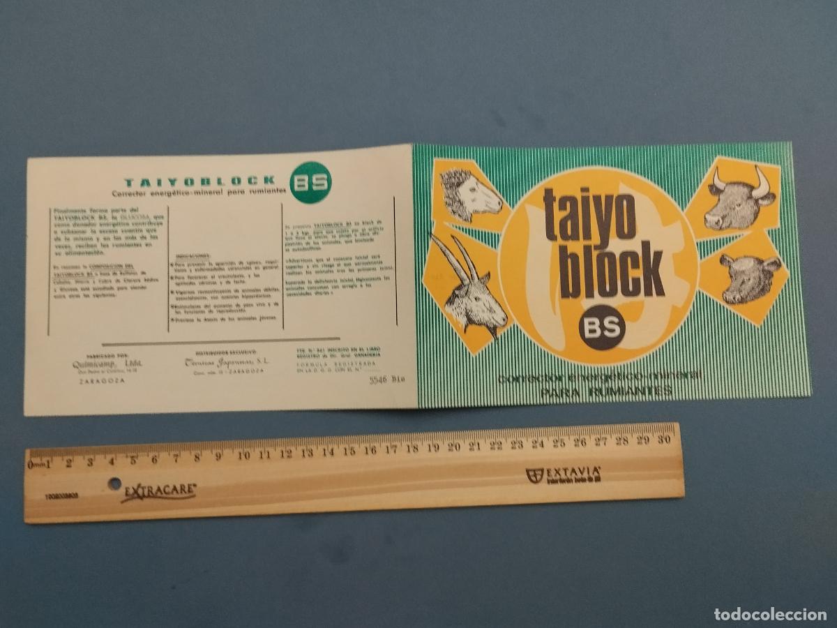 Werbekataloge: PUBLICIDAD. TAIYO BLOCK. CORRECTOR ENERGETICO MINERAL PARA RUMIANTES. ZARAGOZA