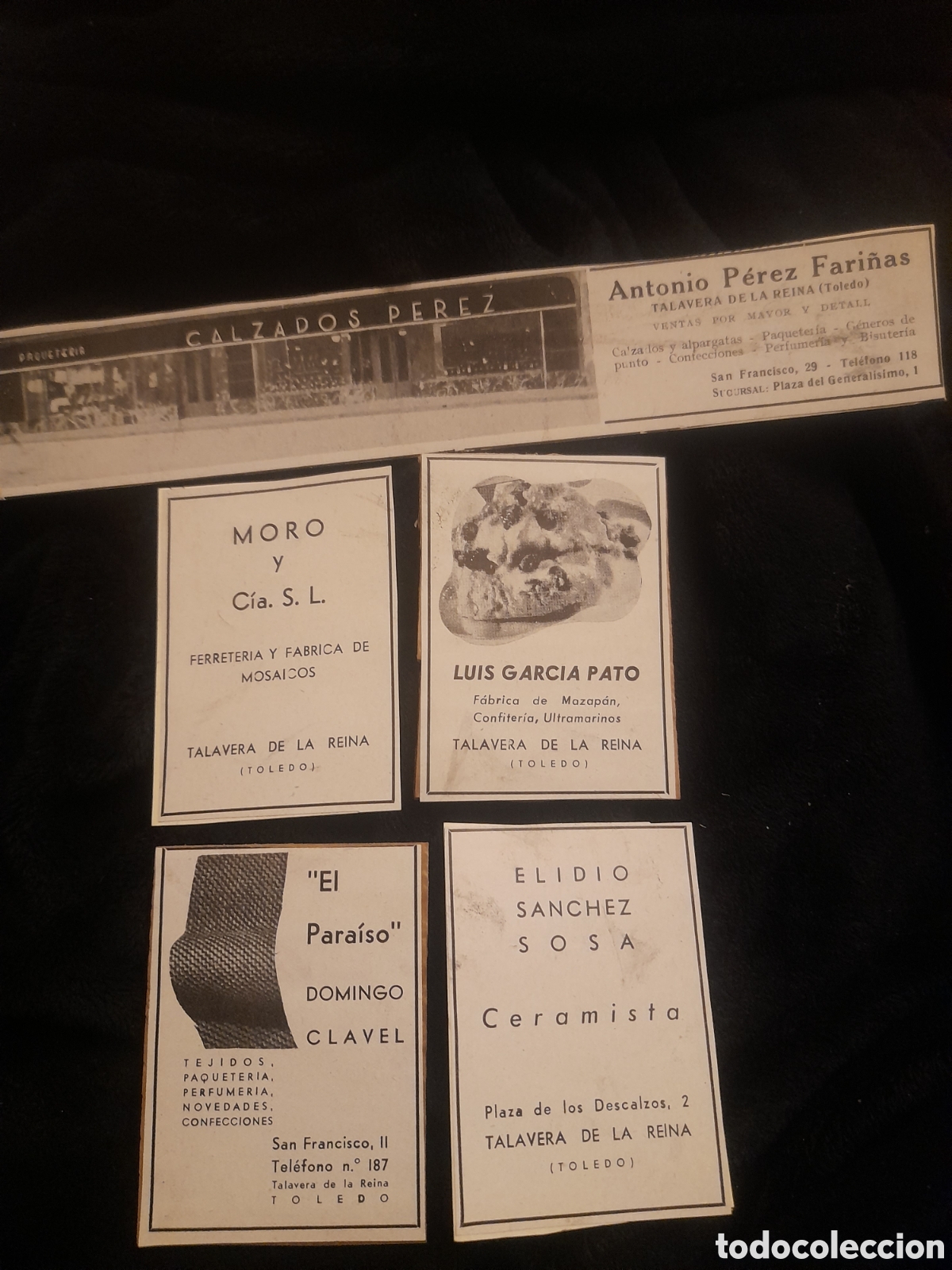 Catalogues publicitaires: Cinco antiguos anuncios publicitarios de comercio de Talavera de la Reina