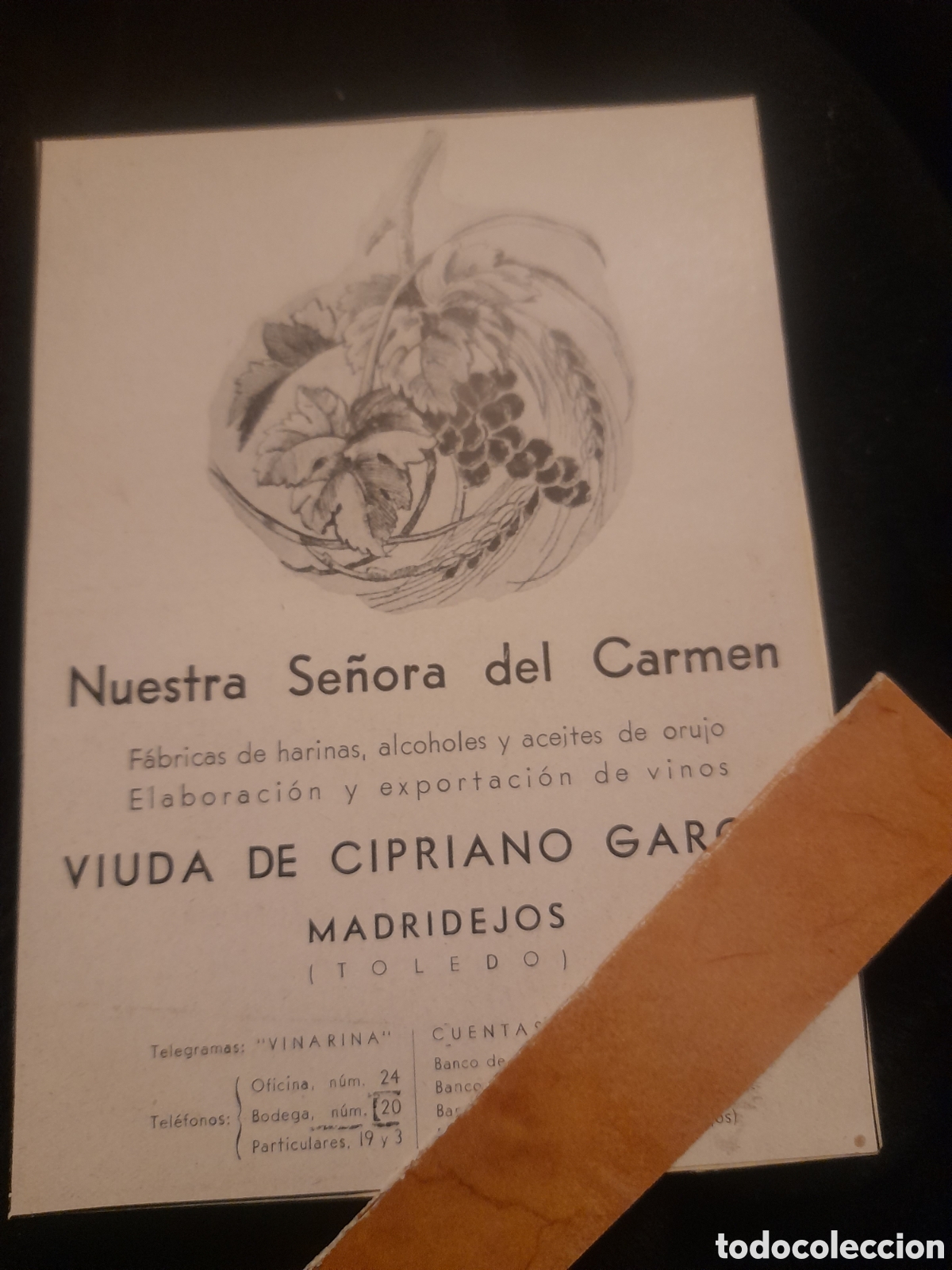 Catalogues publicitaires: Ant. anuncio publicitario, F&aacute;brica, Nuestra Se&ntilde;ora del Carmen, Madrilejos (Toledo) mide 16,1x11,7cm