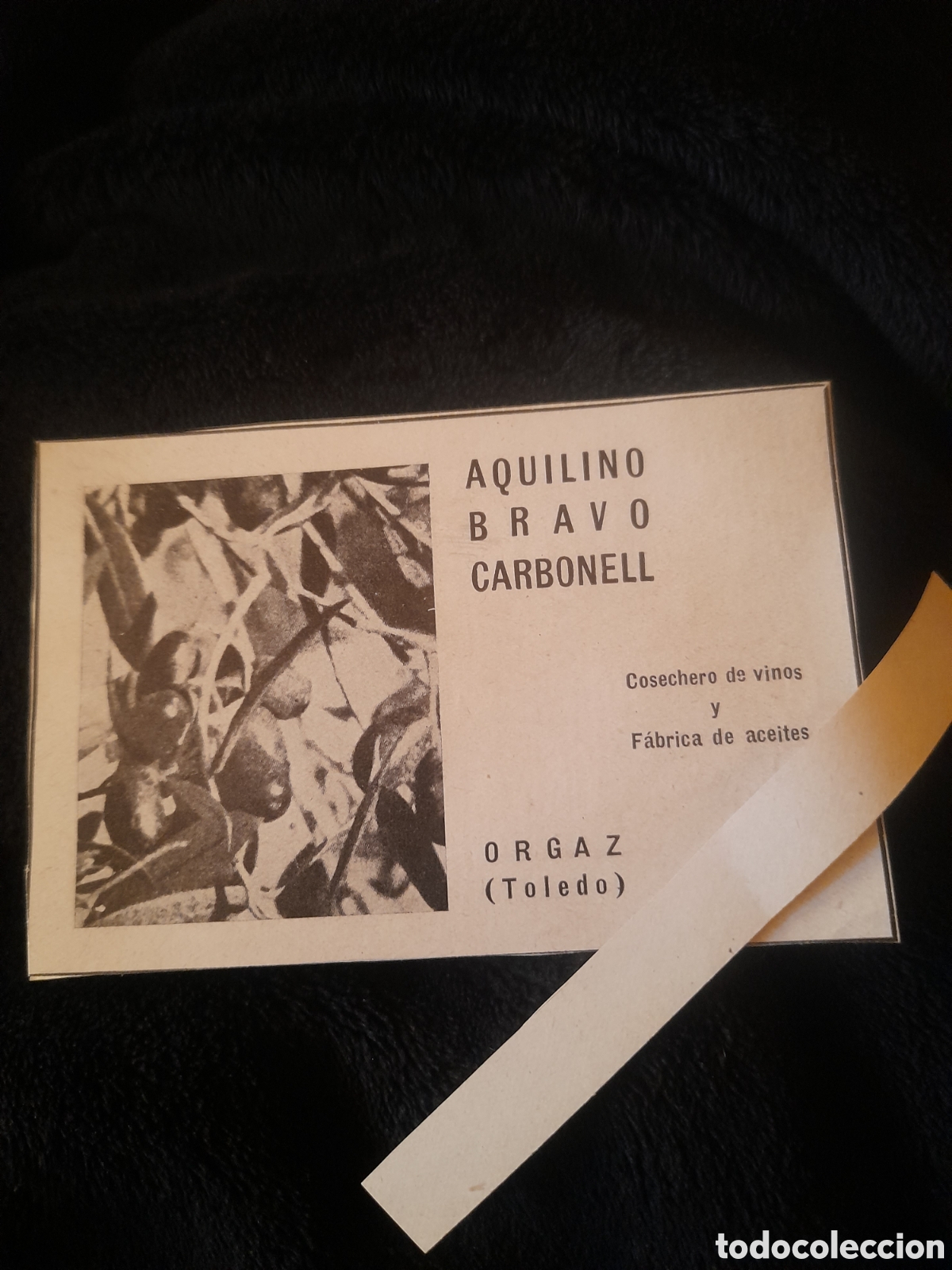 Werbekataloge: Ant. Anuncio publicitario pegado a cartulina, Aquilino Bravo Carbonell, Orgaz (Toledo)