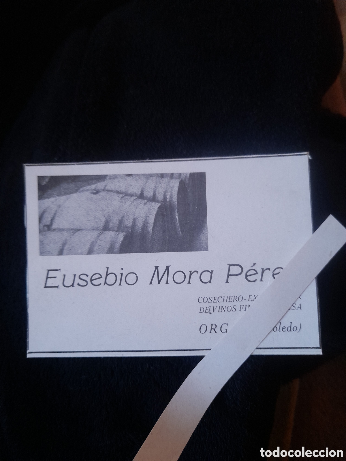 Werbekataloge: Antiguo anuncio publicitario pegado a cartulina, Eusebio Mora P&eacute;rez, Cosechero de vinos, Orgaz