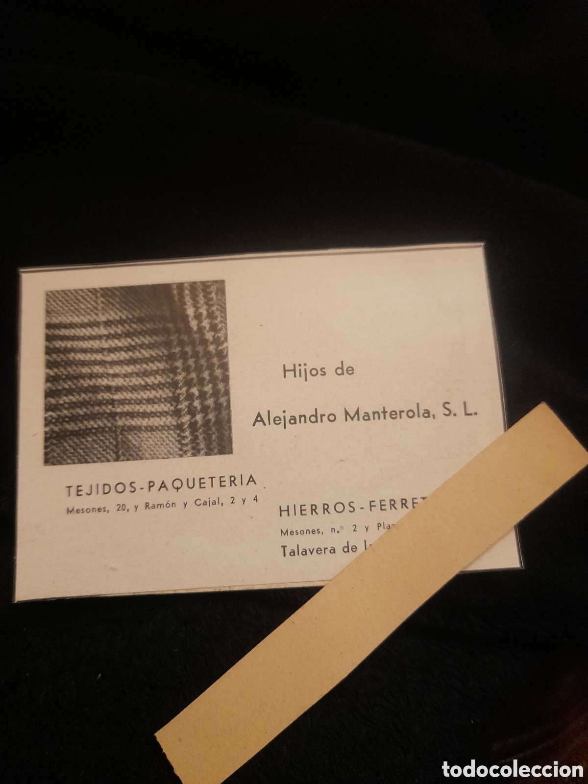 Werbekataloge: Ant. anuncio publicitario, Hijos de Alejandro Manterola, Tejidos y Paqueteria, Talavera de la Reina