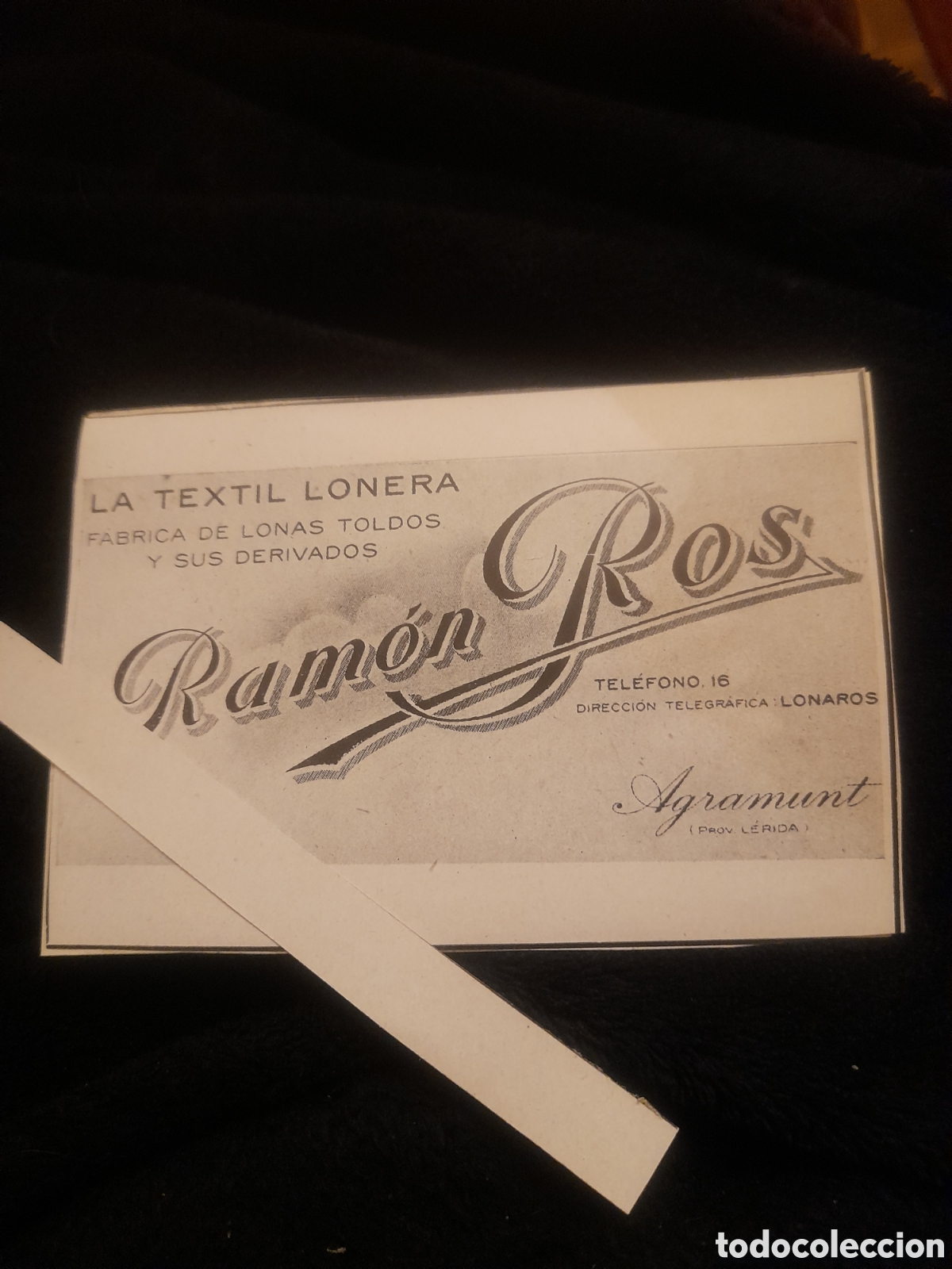 Werbekataloge: Antiguo anuncio publicitario, La Textil Lonera, Ram&oacute;n Ros, Agramunt (L&eacute;rida)