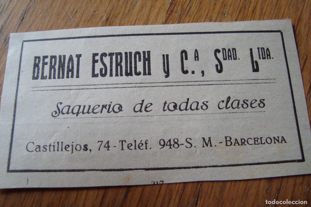 Werbekataloge: ANTIGUA PUBLICIDAD BERNAT ESTRUCH Y CIA. SAQUERIO DE TODAS CLASES. BARCELONA