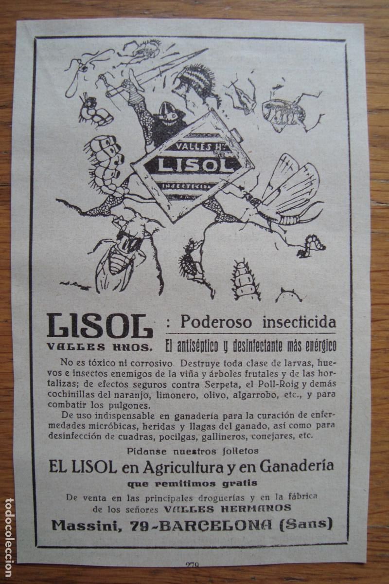 Cat&aacute;logos publicit&aacute;rios: ANTIGUA PUBLICIDAD LISOL INSECTICIDA. VALLES HERMANOS BARCELONA SANS