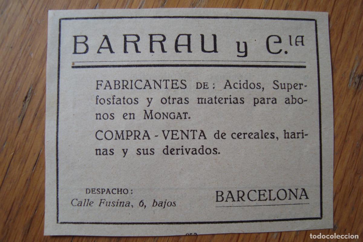Advertising Catalogs: ANTIGUA PUBLICIDAD BARRAU Y CIA. FABRICANTES ACIDOS PARA ABONOS EN MONGAT. BARCELONA