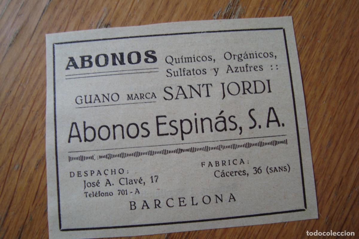 Advertising Catalogs: ANTIGUA PUBLICIDAD ABONOS ESPINAS S.A GUANOS MARCA SANT JORDI. BARCELONA