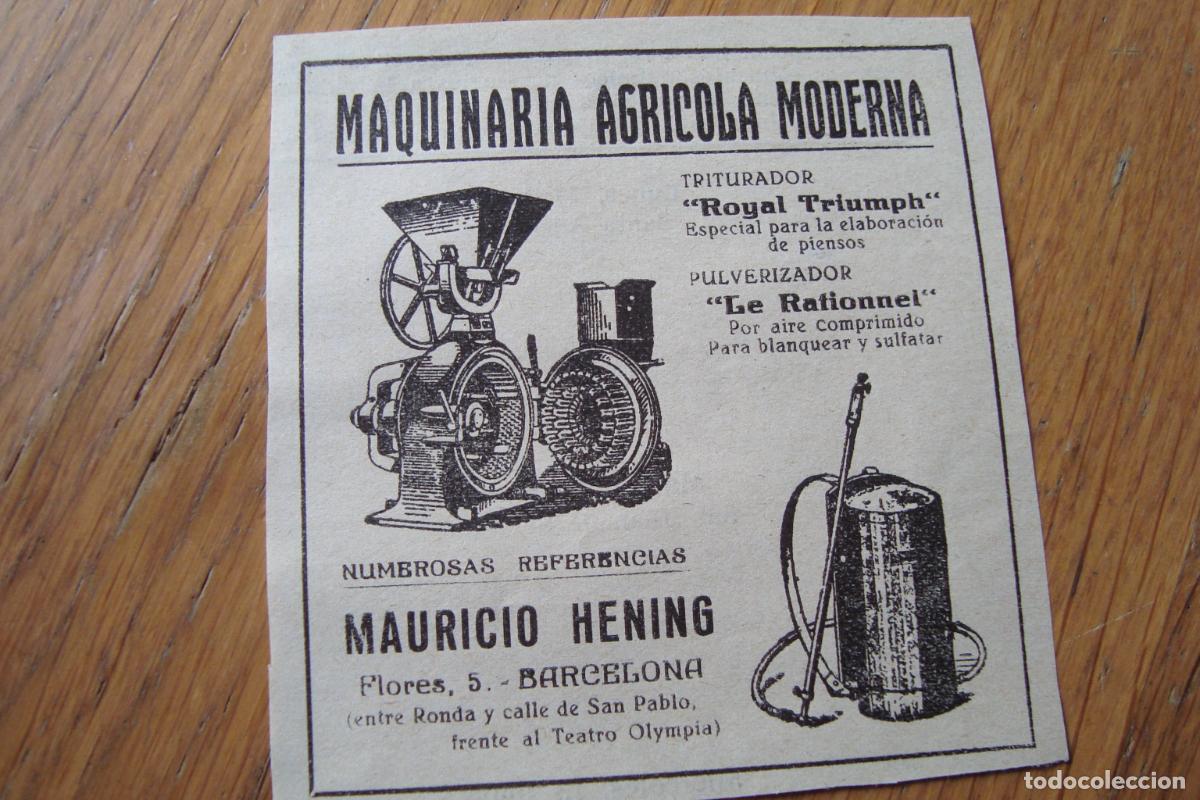 Advertising Catalogs: ANTIGUA PUBLICIDAD MAQUINARIA AGRICOLA MAURICIO HENING BARCELONA