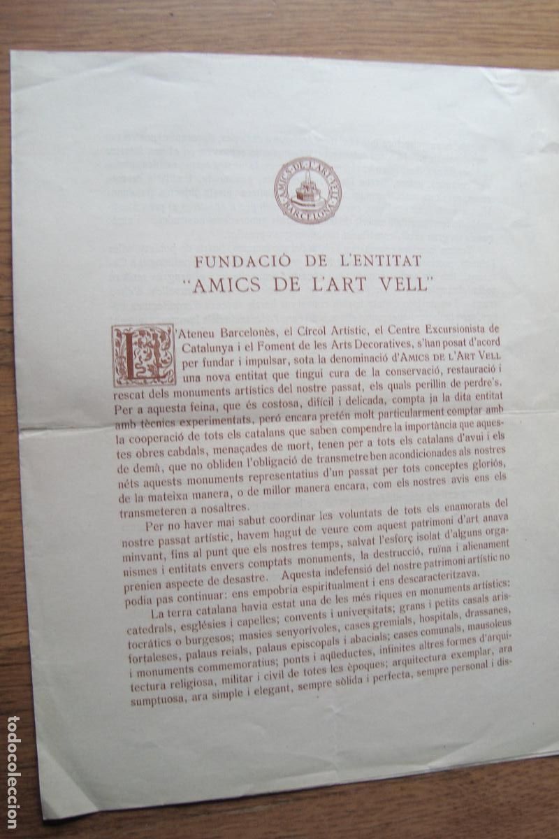 Cat&aacute;logos publicitarios: FUNDACION AMIC DEL L'ART VELL.CENTRE EXCURSIONISTA BARCELONA. PERE COROMIS.ALEXANDRE CARDUNETS 1929?