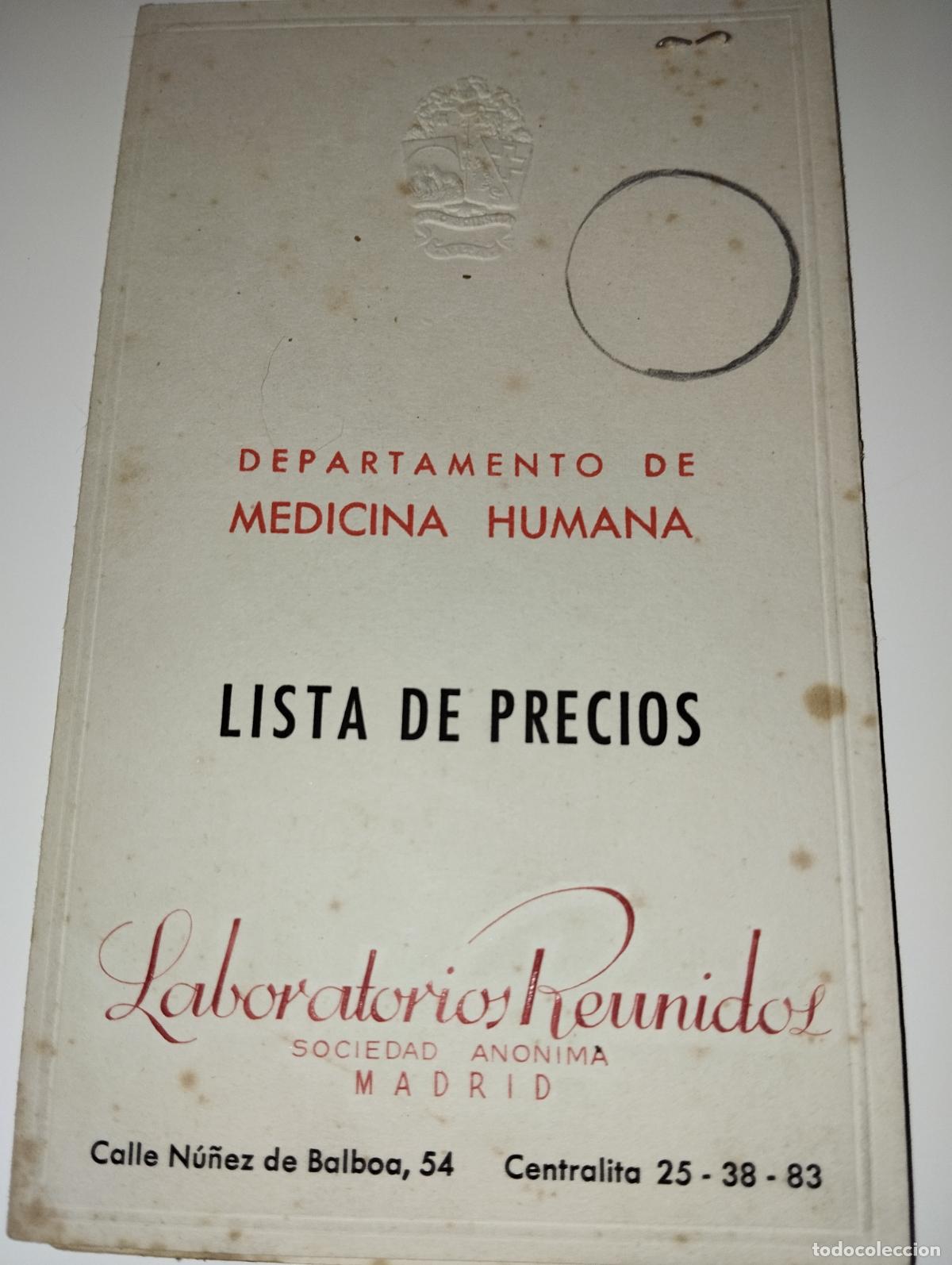 Cataloghi pubblicitari: CAT&Aacute;LOGO DE FARMACIA LABORATORIOS REUNIDOS LISTA DE PRECIOS // A&Ntilde;OS 50