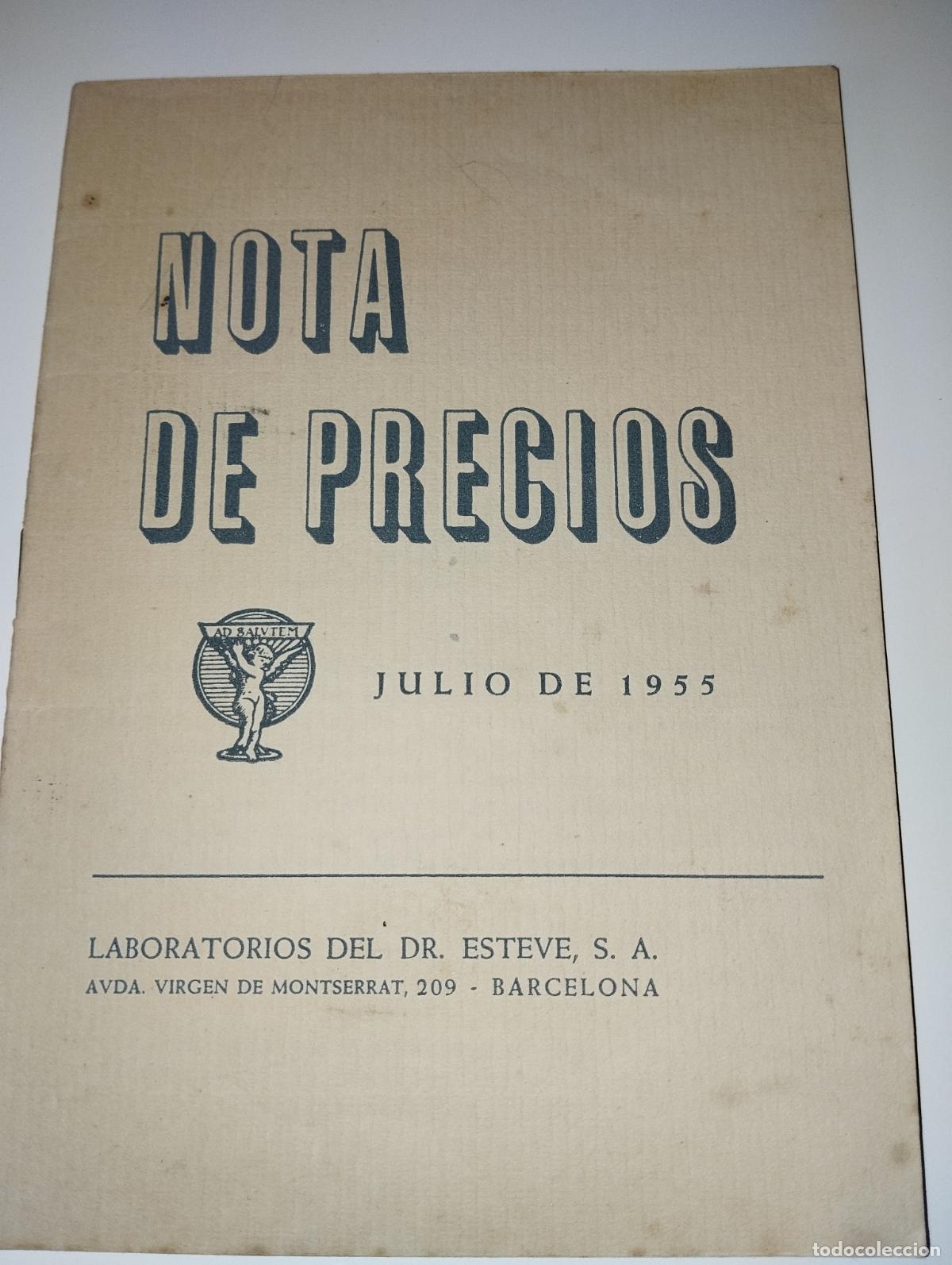 Cat&aacute;logos publicitarios: CAT&Aacute;LOGO DE FARMACIA LABORATORIOS ESTEVE // LISTA DE PRECIOS // A&Ntilde;OS 50