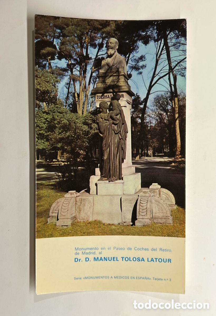 Cataloghi pubblicitari: MADRID Paseo de coches del Retiro.. Monumento al Dr. Manuel Tolosa Latour. Publicidad Farmac&eacute;utica