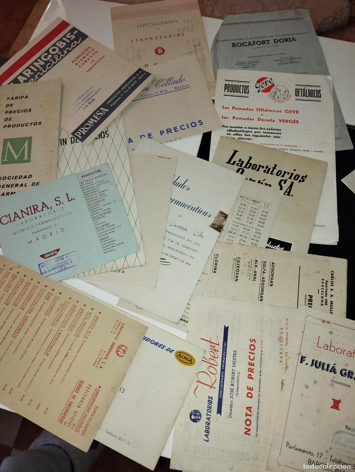 Werbekataloge: LOTE DE FOLLETOS LISTAS DE PRECIOS LABORATORIOS FARMACIA A&Ntilde;OS 50