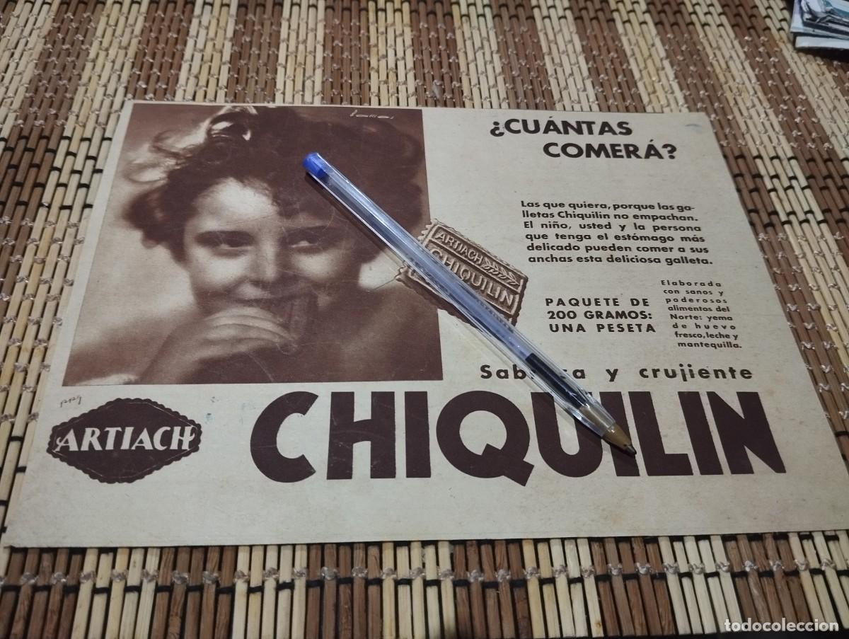 Cat&aacute;logos publicit&aacute;rios: GALLETAS CHIQUILIN ARTIACH ANTIGUO ANUNCIO PUBLICIDAD REVISTA