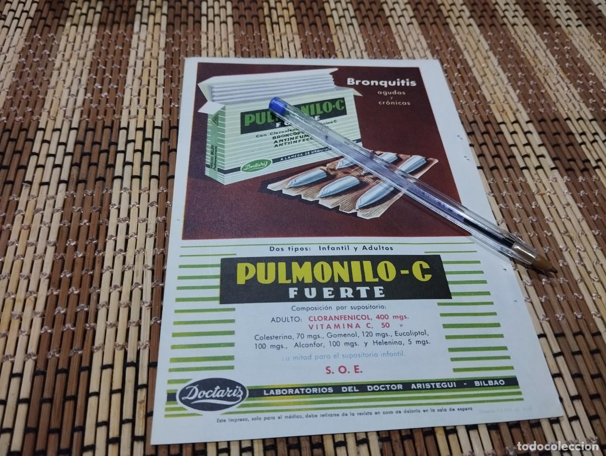 Cat&aacute;logos publicit&aacute;rios: SUPOSITORIOS PULMONILO C REVERSO MEDICAMENTO BRONCOSOLVENTE ANTIGUO ANUNCIO PUBLICIDAD REVISTA