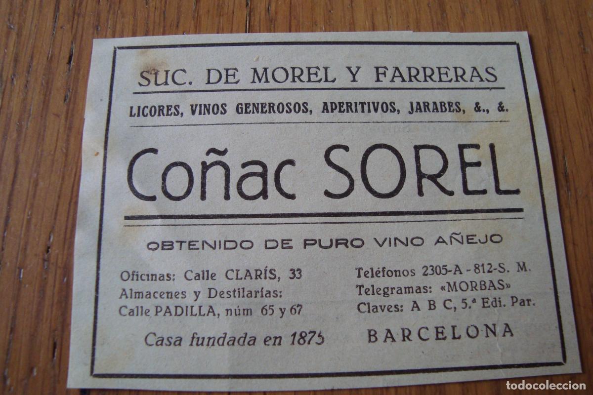 Cataloghi pubblicitari: ANTIGUA PUBLICIDAD CO&Ntilde;AC SOREL SUC. DE MOREL FABREGAS BARCELONA