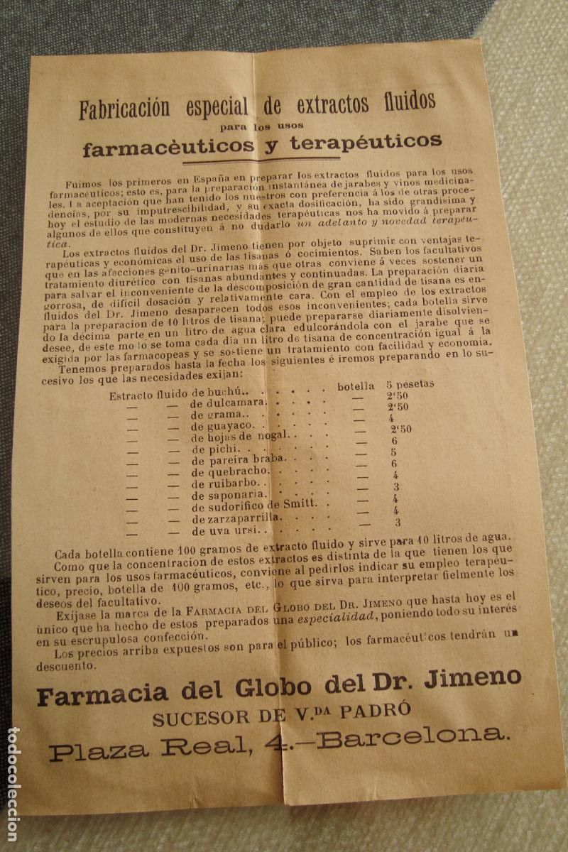 Advertising Catalogs: ANTIGUA PUBLICIDAD FARMACIA DR. JIMENO BARCELONA FINALES XIX
