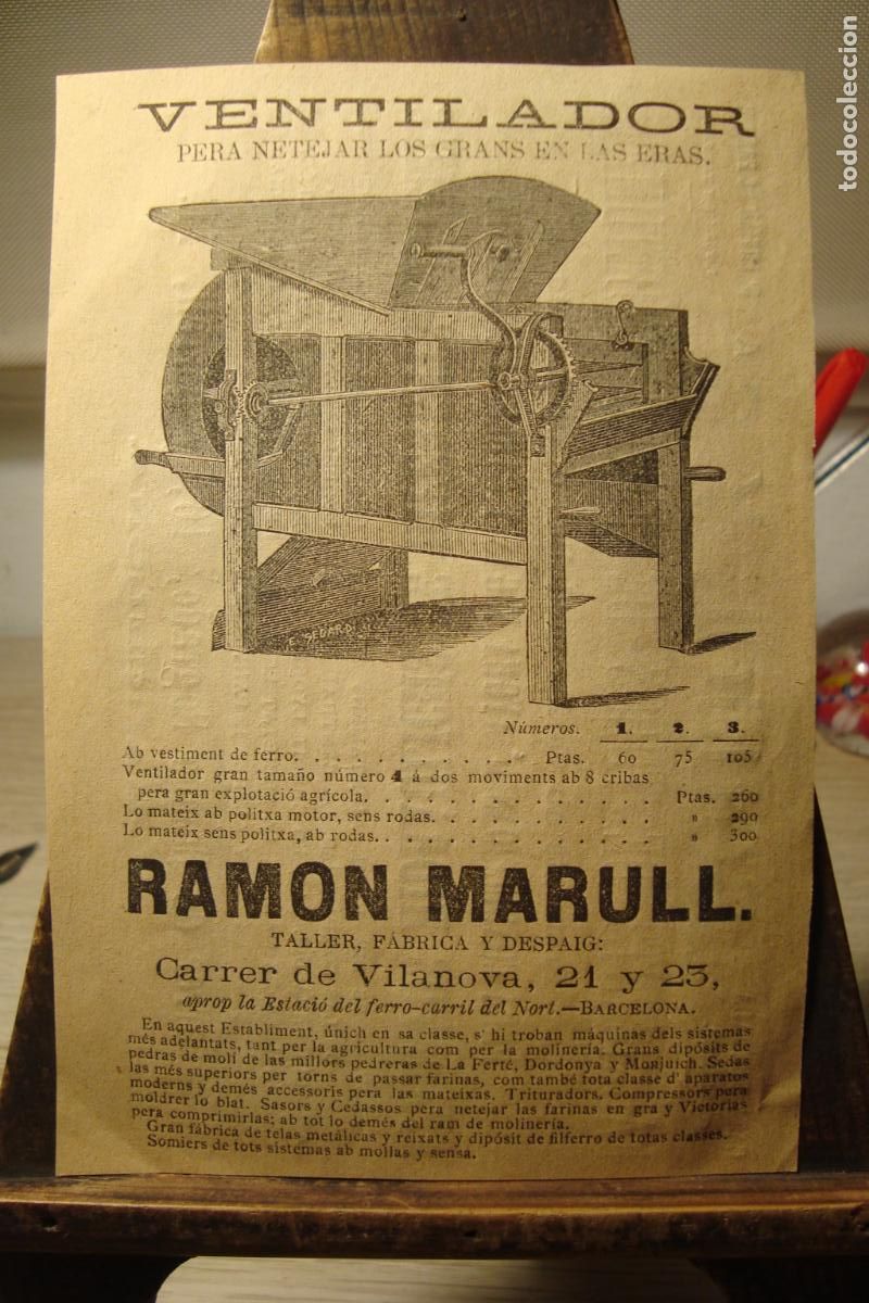 Catalogues publicitaires: ANTIGUA PUBLICIDAD VENTILADOR RAMON MARRUL- SOUJOL Y CIA. TUBOS HIERRO. BARCELONA XIX