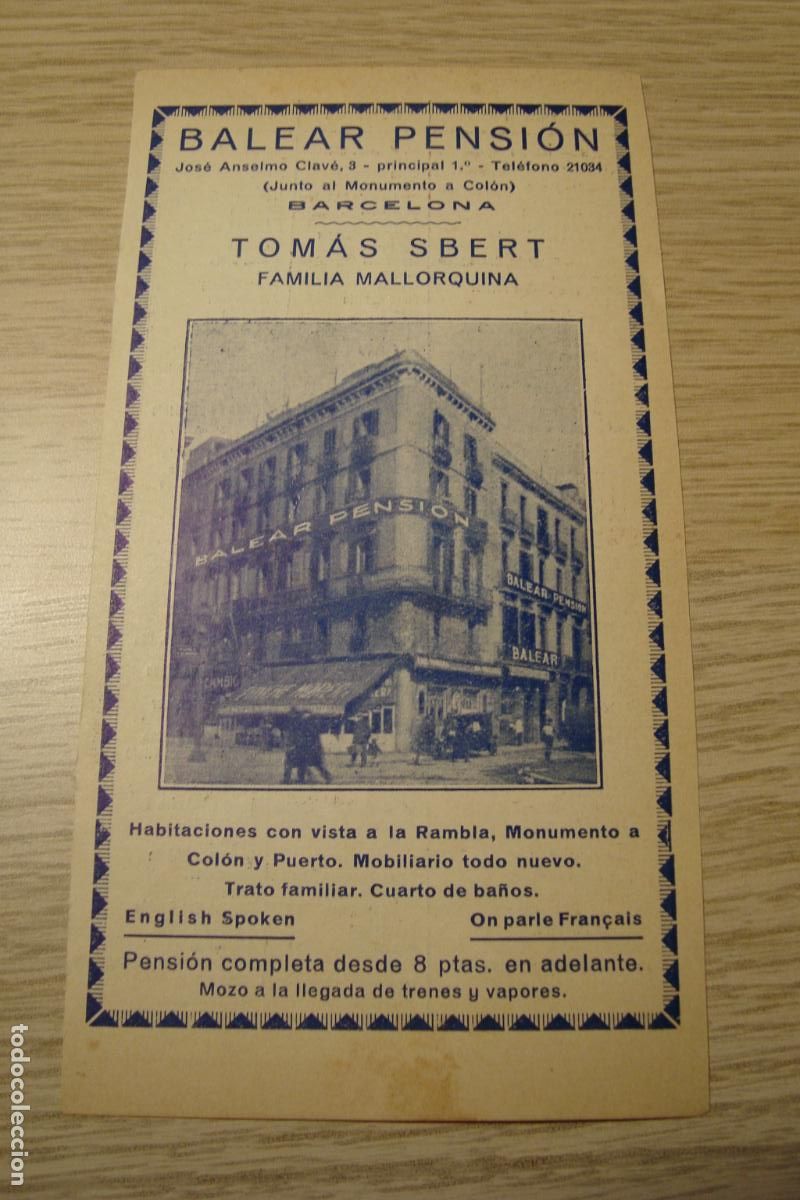 Cataloghi pubblicitari: ANTIGUA PUBLICIDAD BALEAR PENSION. PENSION SBERT FAMILIA MALLORQUINA. PPIOS DEL XX