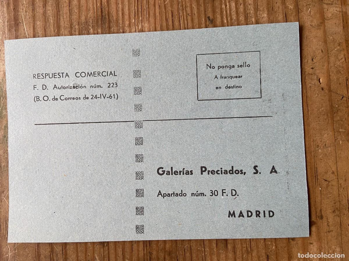 Cat&aacute;logos publicit&aacute;rios: R29338 RESPUESTA COMERCIAL SOLICITUD DE MUESTRAS DE TEJIDOS GALERIAS PRECIADOS MADRID