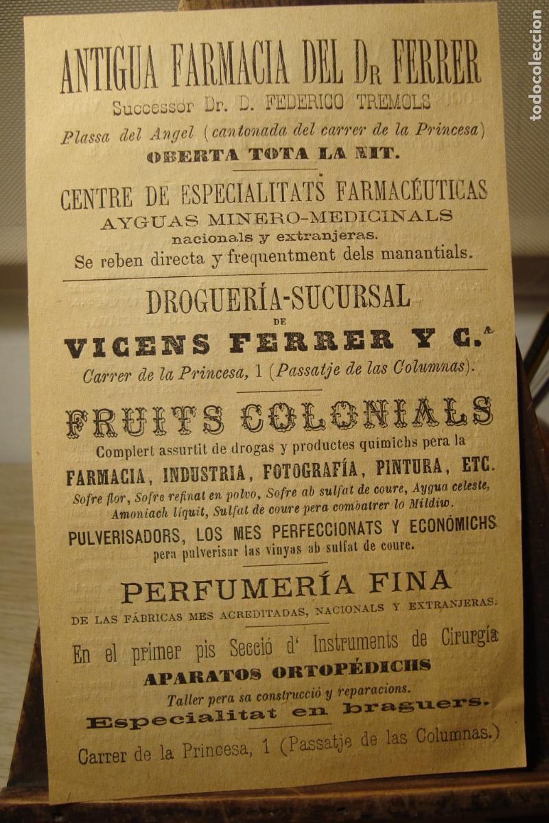 Catalogues publicitaires: ANTIGUA PUBLICIDAD DROGUERIA FARMACIA DEL DR.VICENS FERRER Y CIA. BARCELONA FINALES XIX